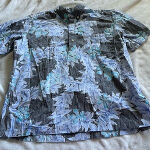 Vintage Pomare Tahiti Hawaiian Shirt Men’s X-Large Floral Gray Blue